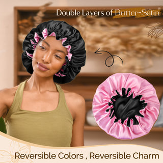 Blooming Edge Satin Bonnet|  Black