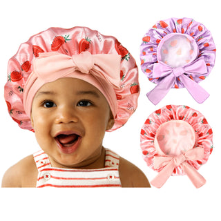 Kids Strawberry Satin Bonnet-Pink/Purple