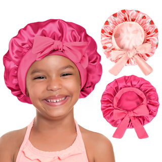 Kids Satin Bonnet-Hot Pink/Strawberry