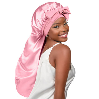 Long Tail Satin Bonnet wiht Tie Band|  Millennium Pink