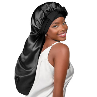 Long Tail Satin Bonnet wiht Tie Band| Black