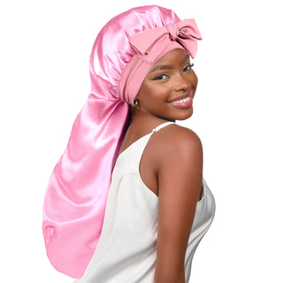 Long Tail Satin Bonnet wiht Tie Band| Light Pink