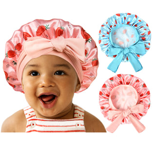 Kids Strawberry Satin Bonnet-Pink/Blue