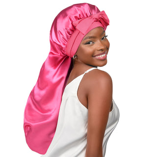 Long Tail Satin Bonnet wiht Tie Band| Hot Pink