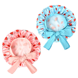 Kids Strawberry Satin Bonnet-Pink/Blue