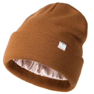 Satin Lined Winter Beanie Hat| Dark Orange