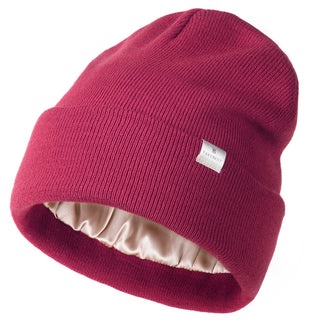 Satin Lined Winter Beanie Hat|  Pomegranate Red