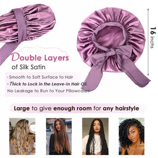 Double Layer Satin Bonnet with Tie Band Sleepwear| Purple