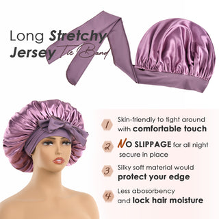 Double Layer Satin Bonnet with Tie Band Sleepwear| Purple