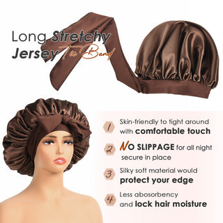 Double Layer Satin Bonnet with Tie Band Sleepwear| Brown