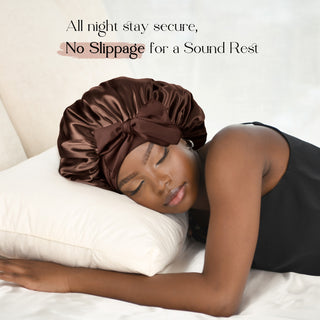 Double Layer Satin Bonnet with Tie Band Sleepwear| Brown