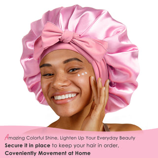 Double Layer Satin Bonnet with Tie Band Sleepwear| Light Pink