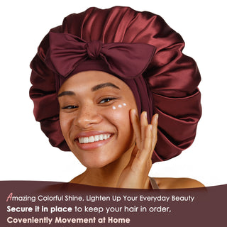 Double Layer Satin Bonnet with Tie Band Sleepwear|  Burgundy Red