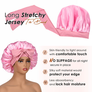 Double Layer Satin Bonnet with Tie Band Sleepwear| Light Pink