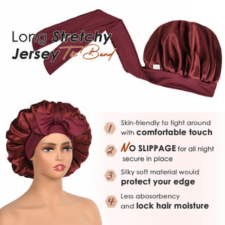 Double Layer Satin Bonnet with Tie Band Sleepwear|  Burgundy Red