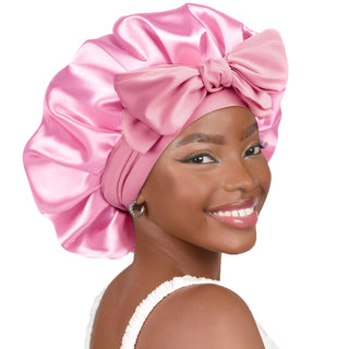 Double Layer Satin Bonnet with Tie Band Sleepwear| Light Pink