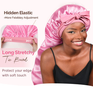 Long Tail Satin Bonnet wiht Tie Band| 2 in 1