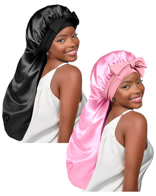 Long Tail Satin Bonnet wiht Tie Band| 2 in 1