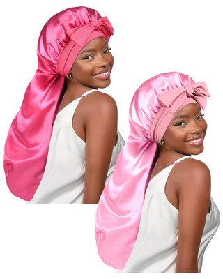 Long Tail Satin Bonnet wiht Tie Band| 2 in 1