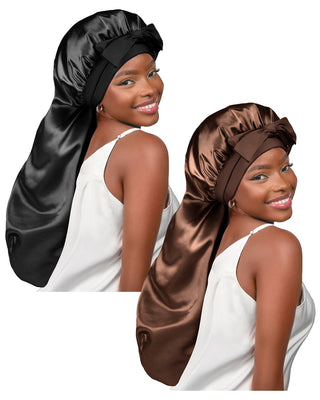 Long Tail Satin Bonnet wiht Tie Band| 2 in 1