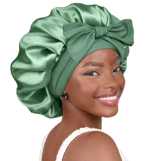 Double Layer Satin Bonnet with Tie Band| Sage Green