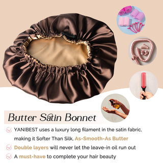 Reversible Satin Bonnet with Scrunchie| Brown&Golden