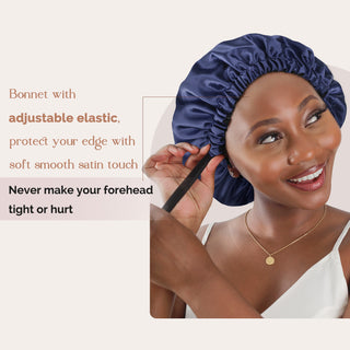 Reversible Satin Bonnet with Scrunchie| Midnight Blue