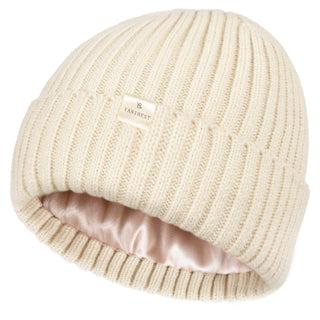 Satin Lined Winter Beanie Hat| Beige