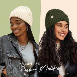 Satin Lined Winter Beanie Hat| Navy Green