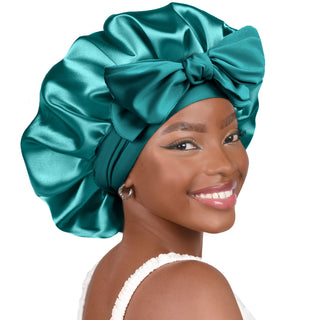 Double Layer Satin Bonnet with Tie Band| Blue Zircon