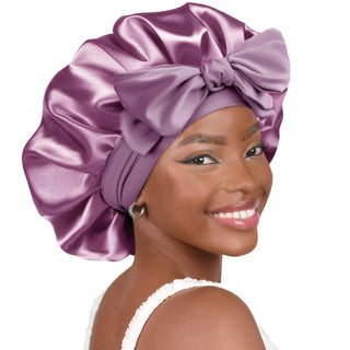 Double Layer Satin Bonnet with Tie Band Sleepwear| Purple