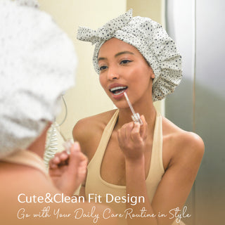 Stylish Bow Tie Waterproof Shower Cap| Black Dots