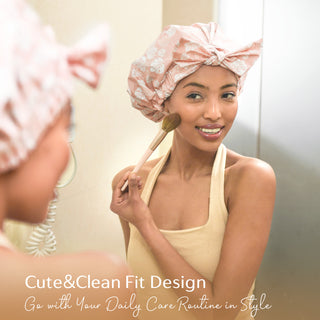 Stylish Bow Tie Waterproof Shower Cap| Pink Floral