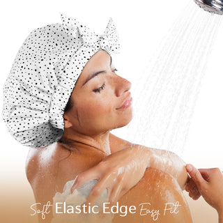 Stylish Bow Tie Waterproof Shower Cap| Black Dots