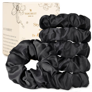 Large Satin Hair Scrunchies Colorful Black Set