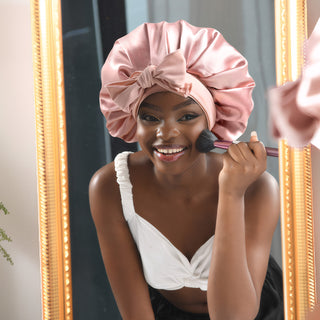 Double Layer Satin Bonnet with Tie Band| Rose Pink