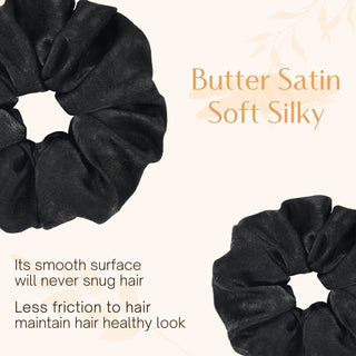 Large Satin Hair Scrunchies Colorful Black Set