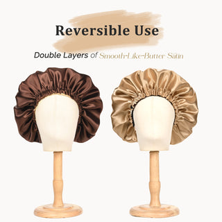 Reversible Satin Bonnet with Scrunchie| Brown&Golden