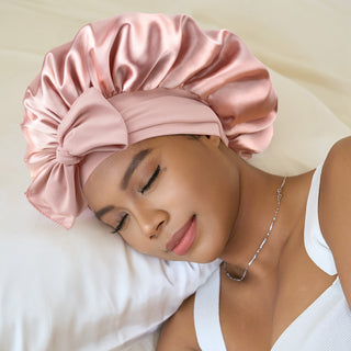 Double Layer Satin Bonnet with Tie Band| Rose Pink