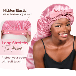 Long Tail Satin Bonnet wiht Tie Band|  Millennium Pink