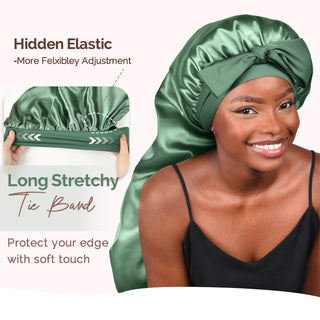 Long Tail Satin Bonnet wiht Tie Band| Sage Green