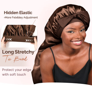 Long Tail Satin Bonnet wiht Tie Band| Brown