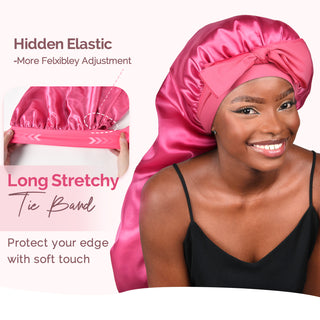 Long Tail Satin Bonnet wiht Tie Band| Hot Pink