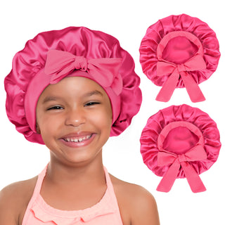 Kids Satin Bonnet| Hot Pink Set