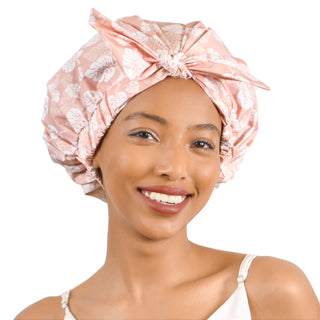 Stylish Bow Tie Waterproof Shower Cap| Pink Floral