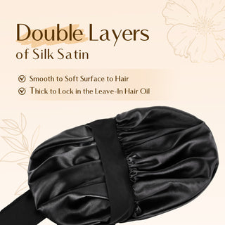 Double Layer Satin Bonnet with Tie Band Sleepwear| Black Black