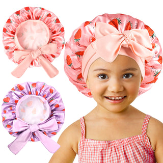 Kids Strawberry Satin Bonnet-Pink/Purple