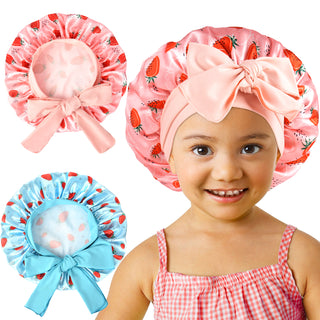 Kids Strawberry Satin Bonnet-Pink/Blue