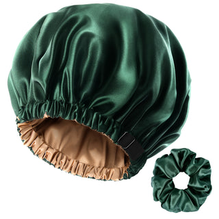 Reversible Satin Bonnet with Scrunchie| Hunter Green