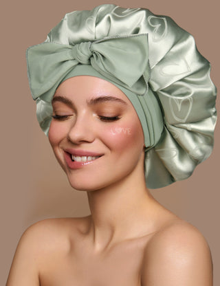 Jaquard Satin Bonnets | Green Heart